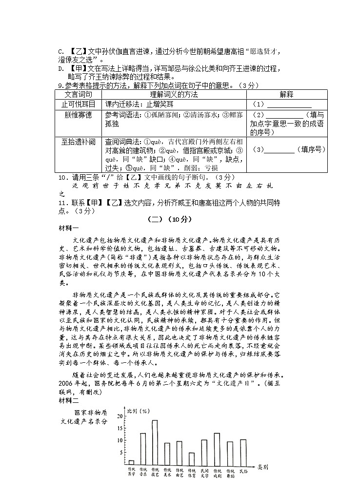 2022年广东省惠州市龙门县中考综合试卷语文试题03
