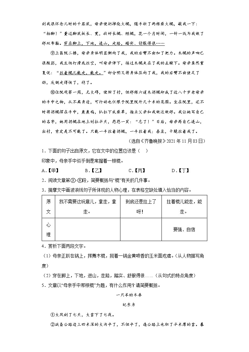 2022年中考语文二轮专题复习记叙文阅读第2页