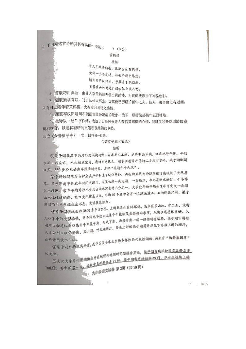 2022年天津市西青区初中毕业生学业考试调查（一）语文试题02