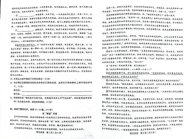 2022年河北省秦皇岛市青龙县中考一模——语文（PDF版含答案）练习题03