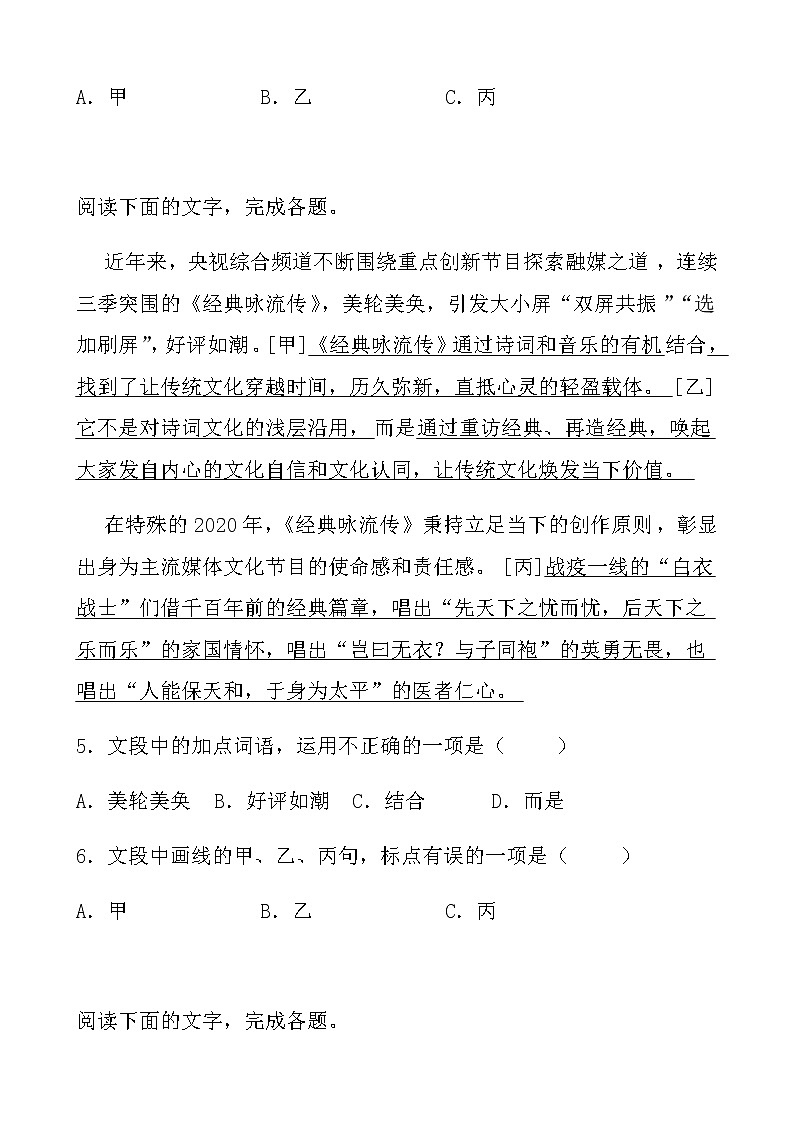 2022年中考语文二轮复习：正确使用词语和标点强化巩固训练第3页