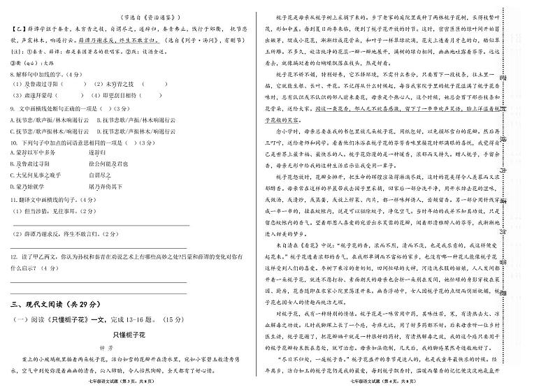 四川省仪陇县观紫片区2021—2022学年七年级下学期期中考试语文试题第2页