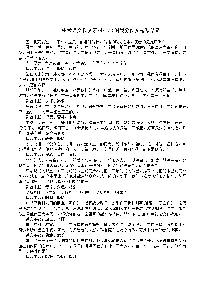 中考作文精彩开头结尾练习题第1页