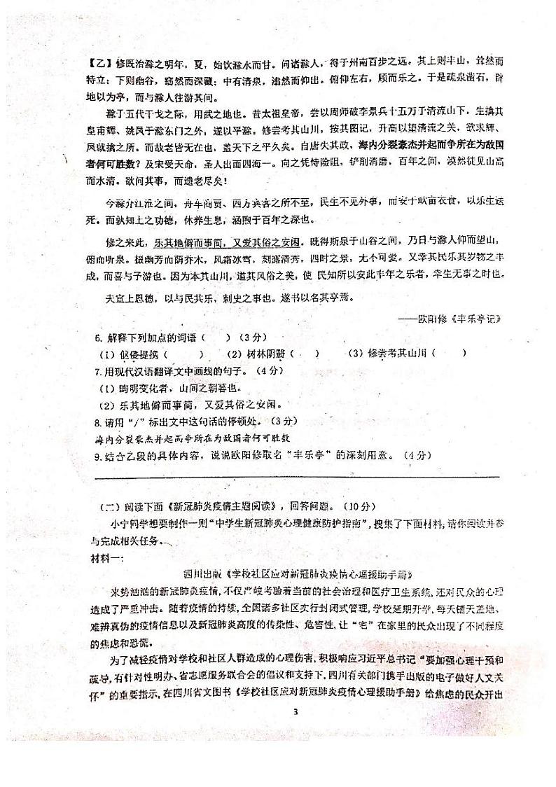 广东省珠海市第八中学2021-2022学年九年级上学期期中语文试卷第3页