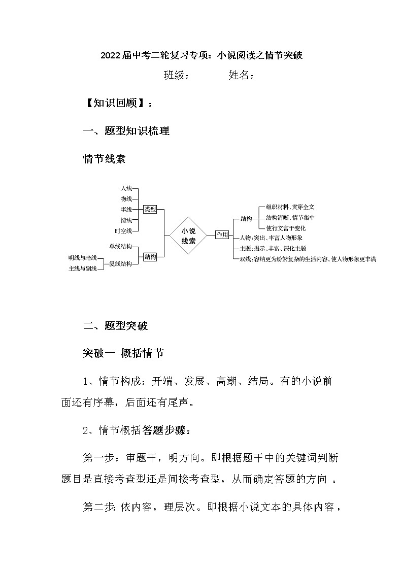 2022年中考二轮复习专项：小说阅读之情节题突破第1页