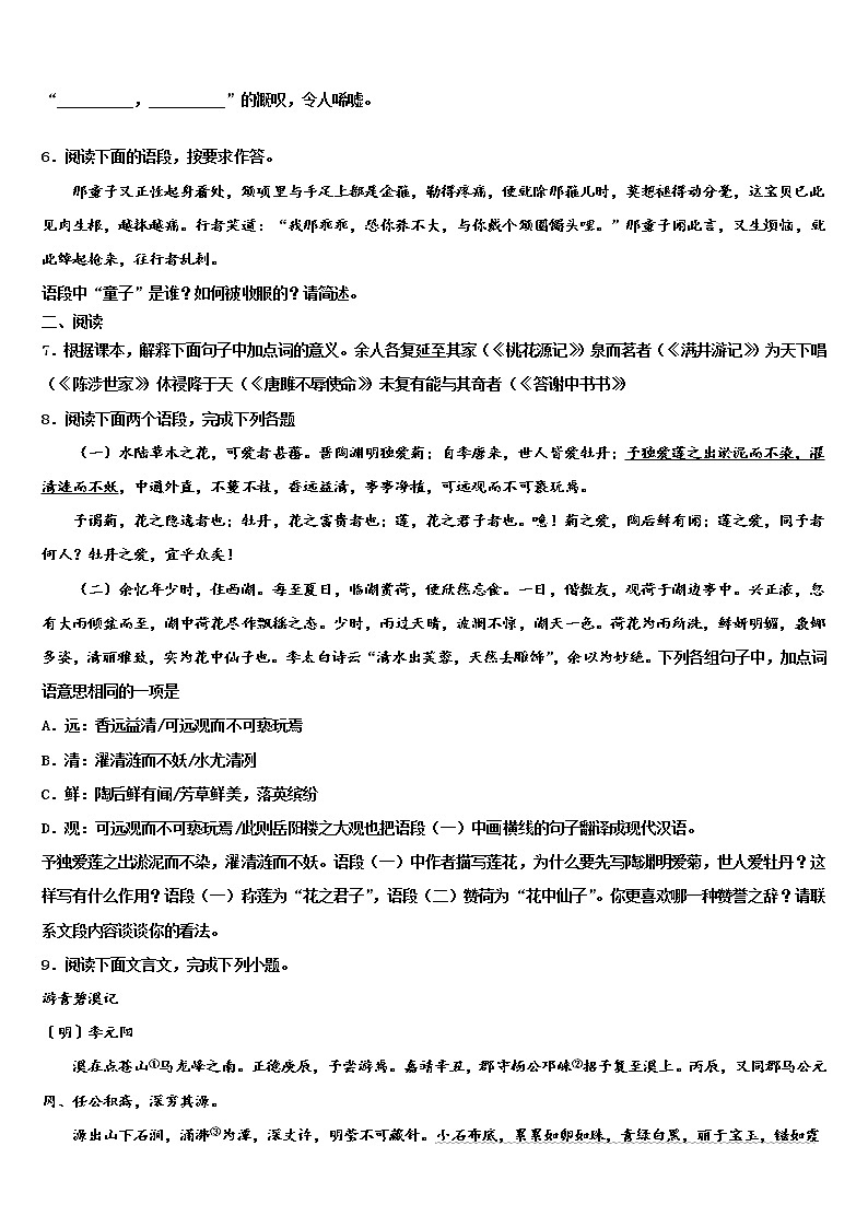 2021-2022学年福建省泉州市洛江区重点达标名校十校联考最后语文试题含解析02