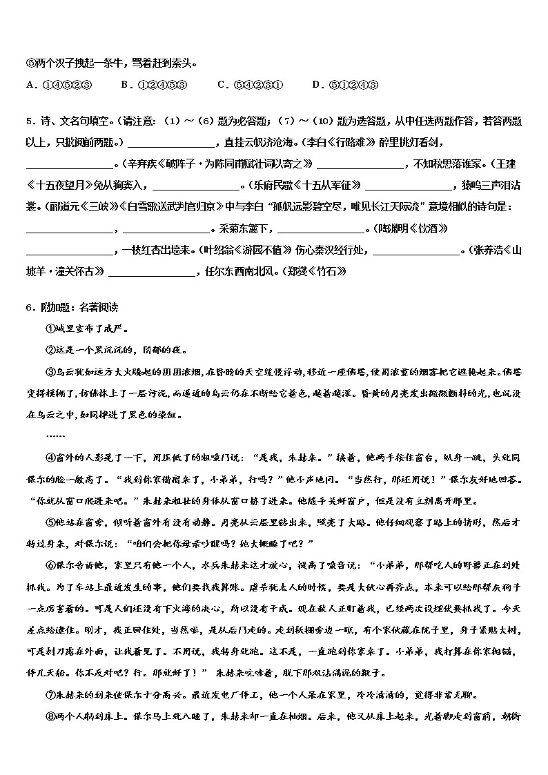 2021-2022学年广东省深圳市龙岗区大鹏新区华侨中学中考语文模拟预测试卷含解析02