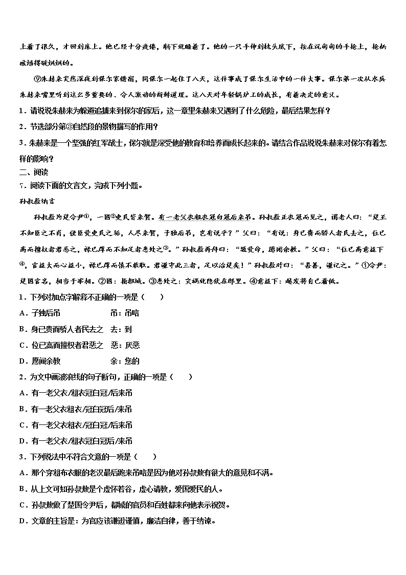 2021-2022学年广东省深圳市龙岗区大鹏新区华侨中学中考语文模拟预测试卷含解析03