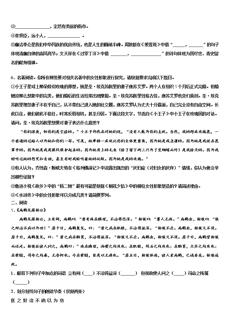 2021-2022学年安徽省合肥市肥西县重点名校中考五模语文试题含解析02
