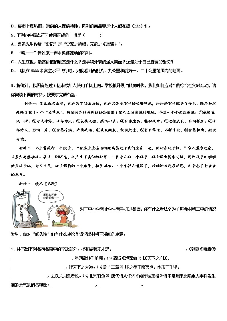 2021-2022学年河南省驻马店市驿城区胡庙乡第一中学中考联考语文试题含解析第2页