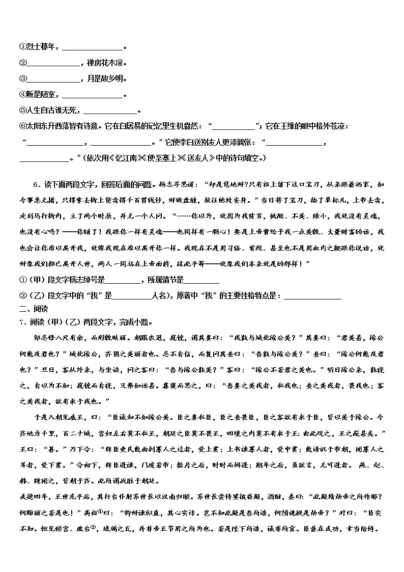 2021-2022学年济南市重点中学中考语文最后一模试卷含解析02