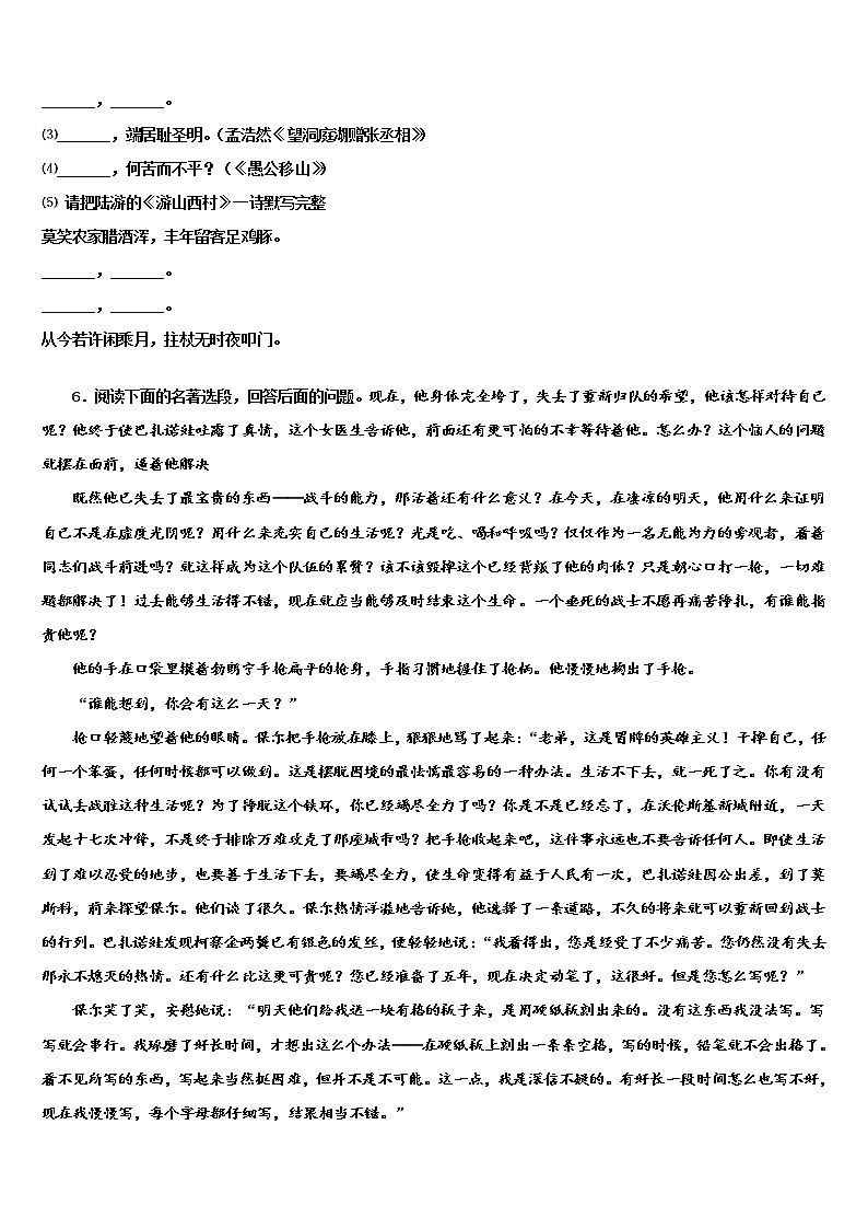 2021-2022学年江苏省南京市南京航天大附属初级中学中考语文模拟精编试卷含解析02