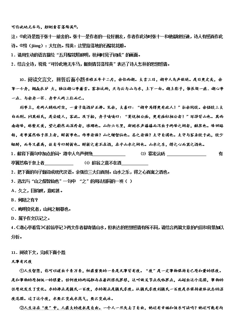2021-2022学年河南省洛阳市新安县达标名校中考语文模拟预测题含解析03