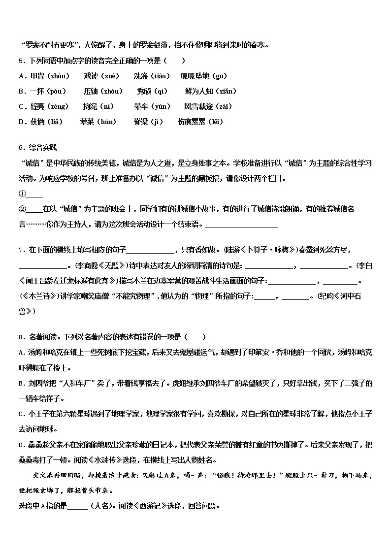 2021-2022学年湖南省邵阳市双清区中考二模语文试题含解析02