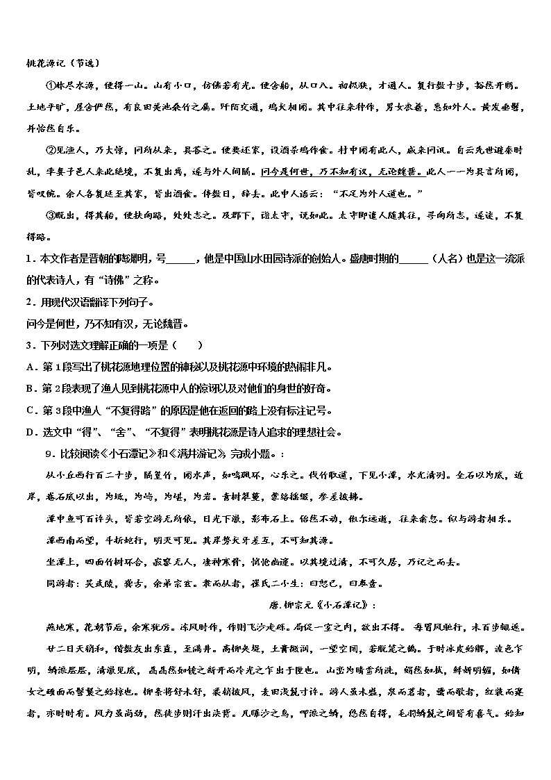 2021-2022学年吉林省大安市第三中学中考语文适应性模拟试题含解析第3页