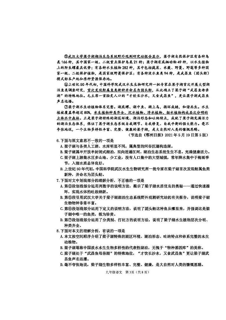 2022年天津市滨海新区九年级学业质量调查试卷（一）语文试卷含答案（初三一模）03