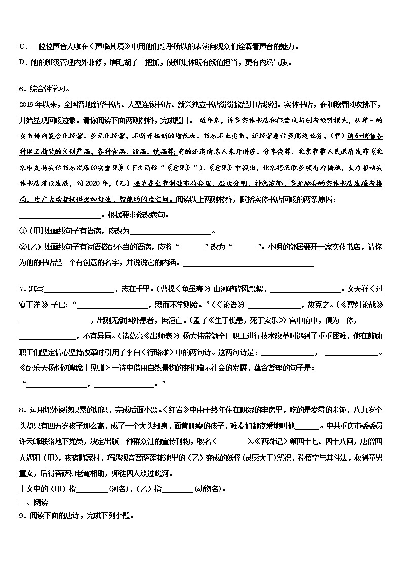 2022年广西南宁市西大附中毕业升学考试模拟卷语文卷含解析02