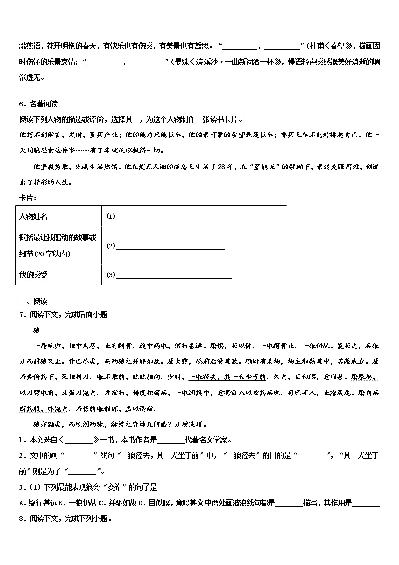 2022届湖北省襄阳市枣阳实验中学中考一模语文试题含解析02