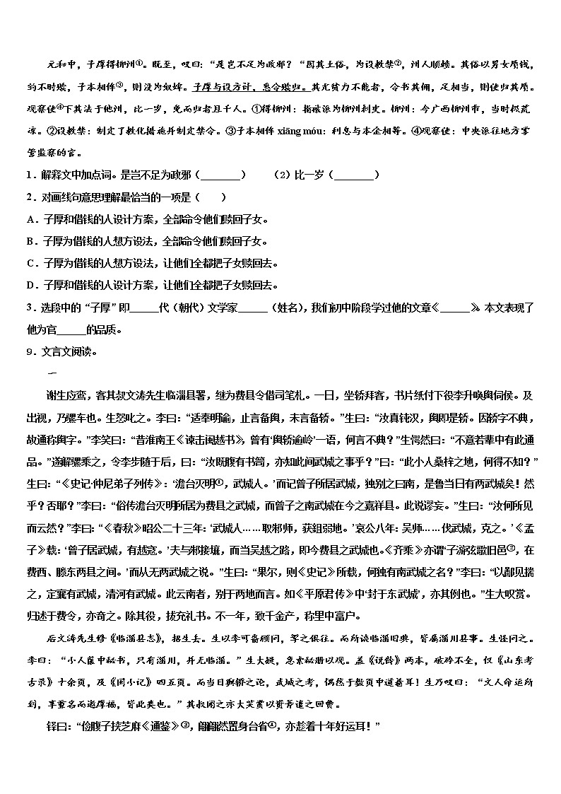 2022届湖北省襄阳市枣阳实验中学中考一模语文试题含解析03