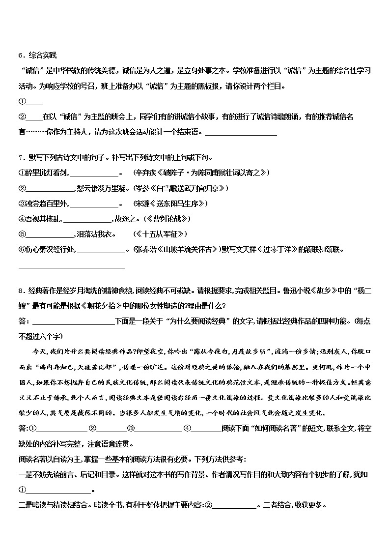 2022届江苏省仪征市市级名校中考二模语文试题含解析02