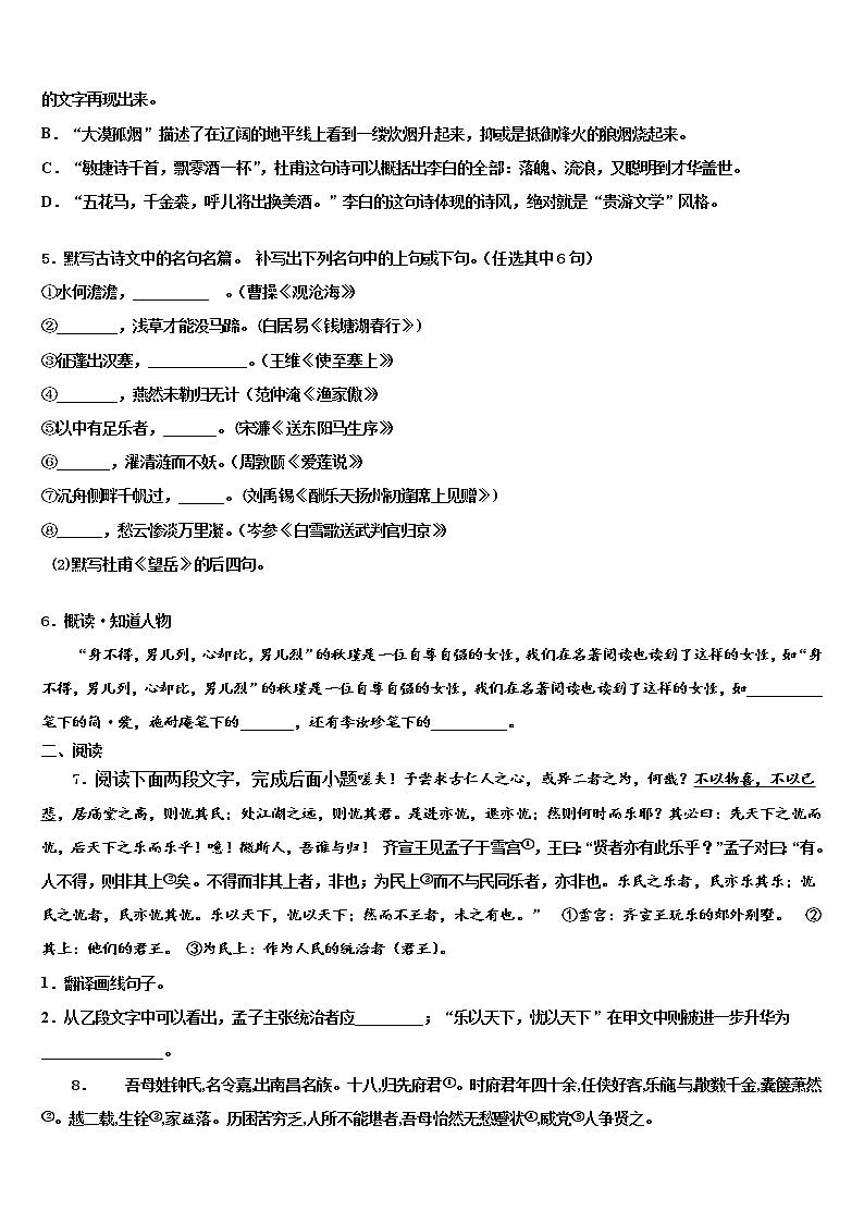 2022届江苏省泰州市高港实验学校初中语文毕业考试模拟冲刺卷含解析02