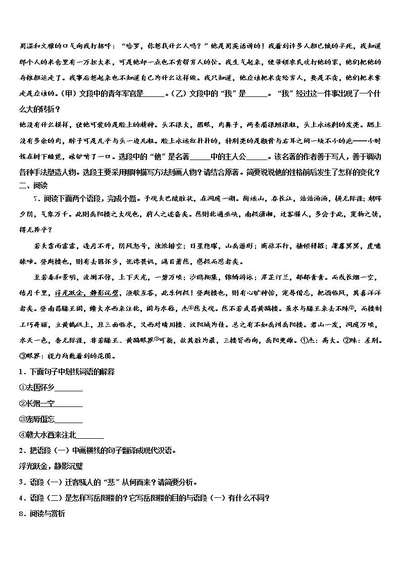 2022届内蒙古赤峰二中学中考三模语文试题含解析第2页
