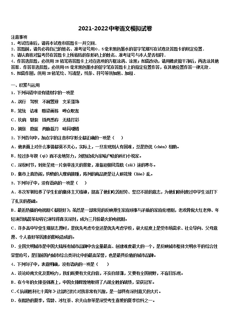 2022年广东省湛江市第二十七中学中考冲刺卷语文试题含解析第1页