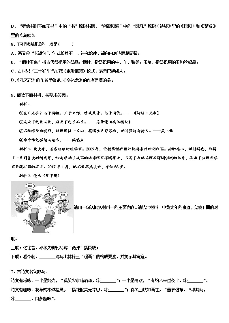 2022年安徽省合肥市中学科大附中中考语文对点突破模拟试卷含解析02