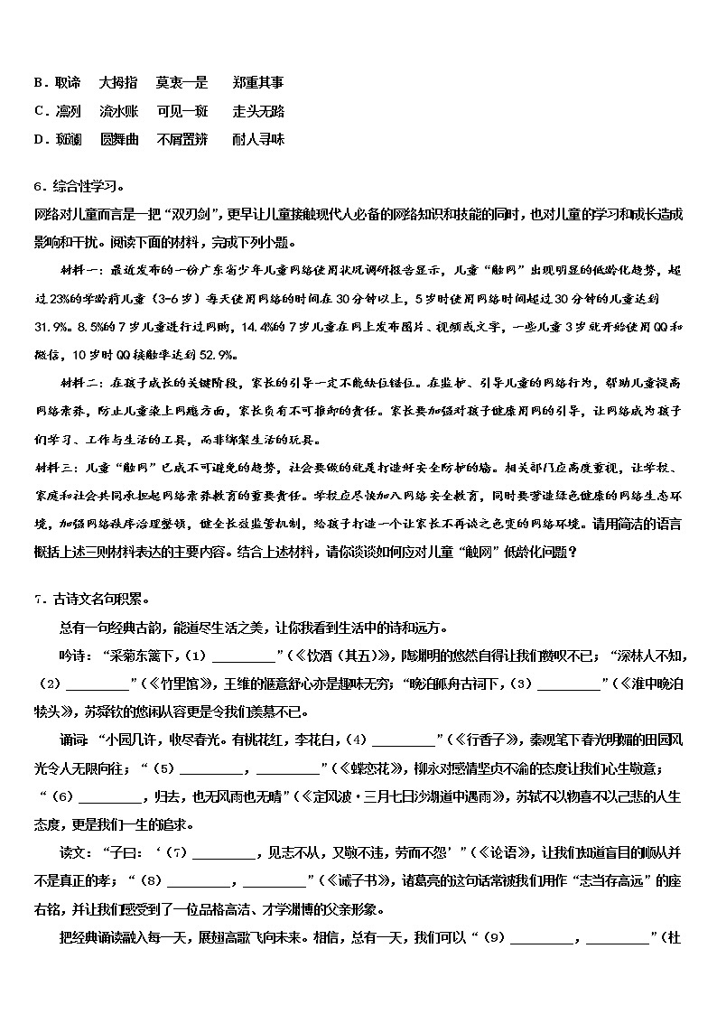 2022年广东省潮州市潮安区重点中学中考语文考试模拟冲刺卷含解析02
