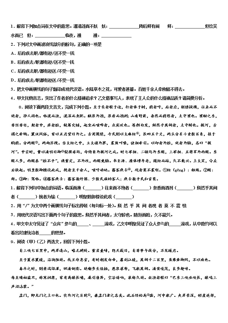 2022届浙江省嘉兴市嘉善县市级名校中考语文押题试卷含解析03