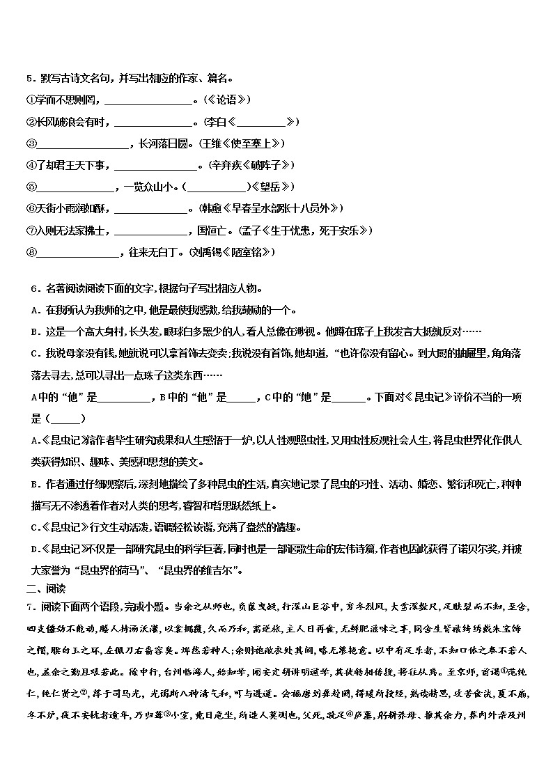 2022年江苏省淮安市涟水实验中学中考押题语文预测卷含解析02