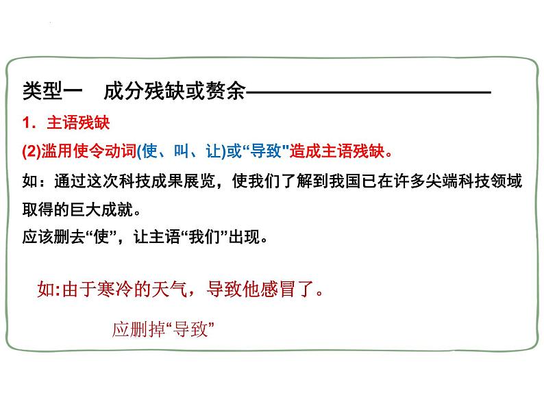 2022年中考语文二轮复习专项：辨析并修改病句之成分残缺或赘余及结构混乱（共29张PPT03
