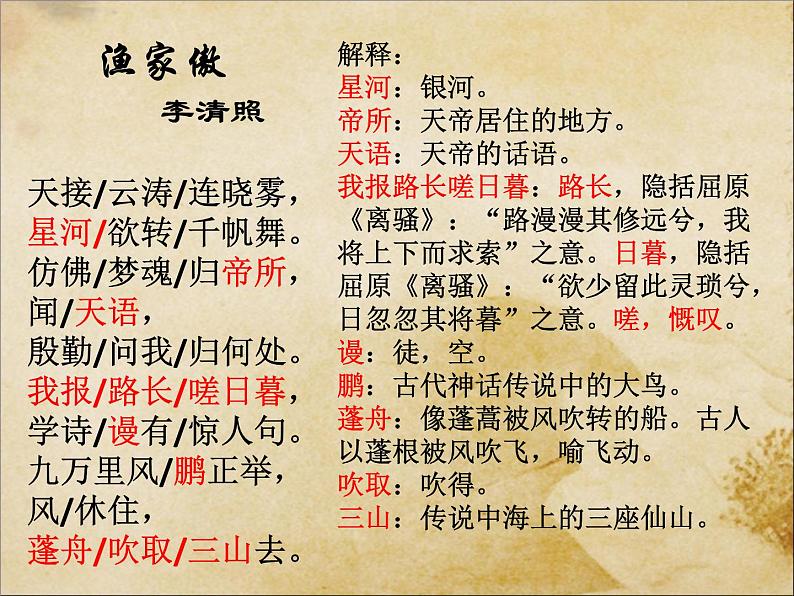 初中语文 人教课标版（部编） 八年级上册 渔家傲（天接云涛连晓雾） 渔家傲——探秘宋词梦境之妙 课件03