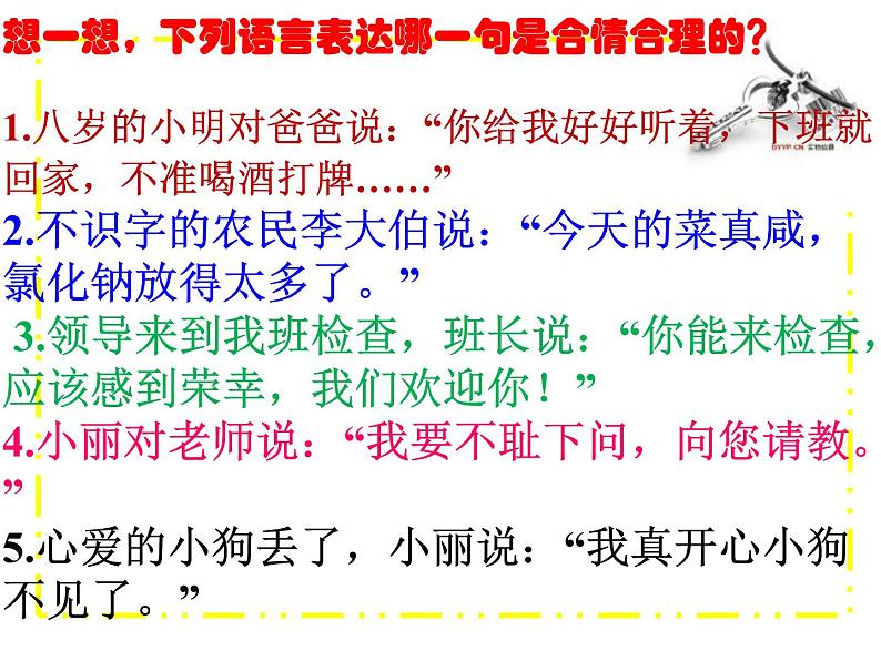 初中语文 人教课标版（部编） 八年级上册 表达要得体 ——语言描写训练 课件07