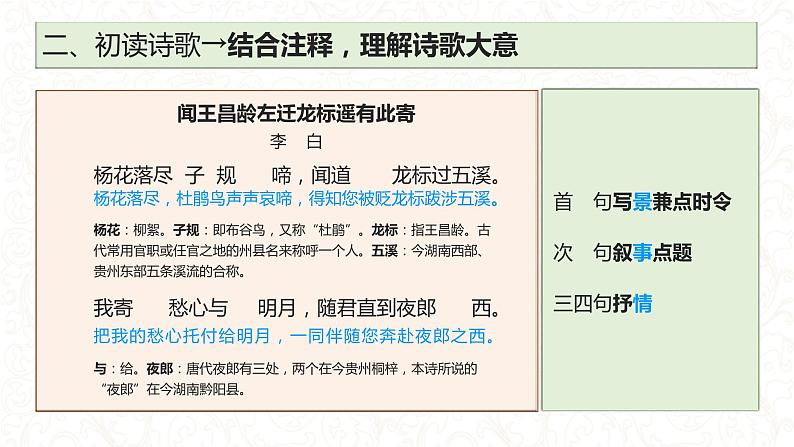 初中语文 人教课标版（部编） 七年级上册 闻王昌龄左迁龙标遥有此寄 《闻王昌龄左迁龙标遥有此寄》 课件06