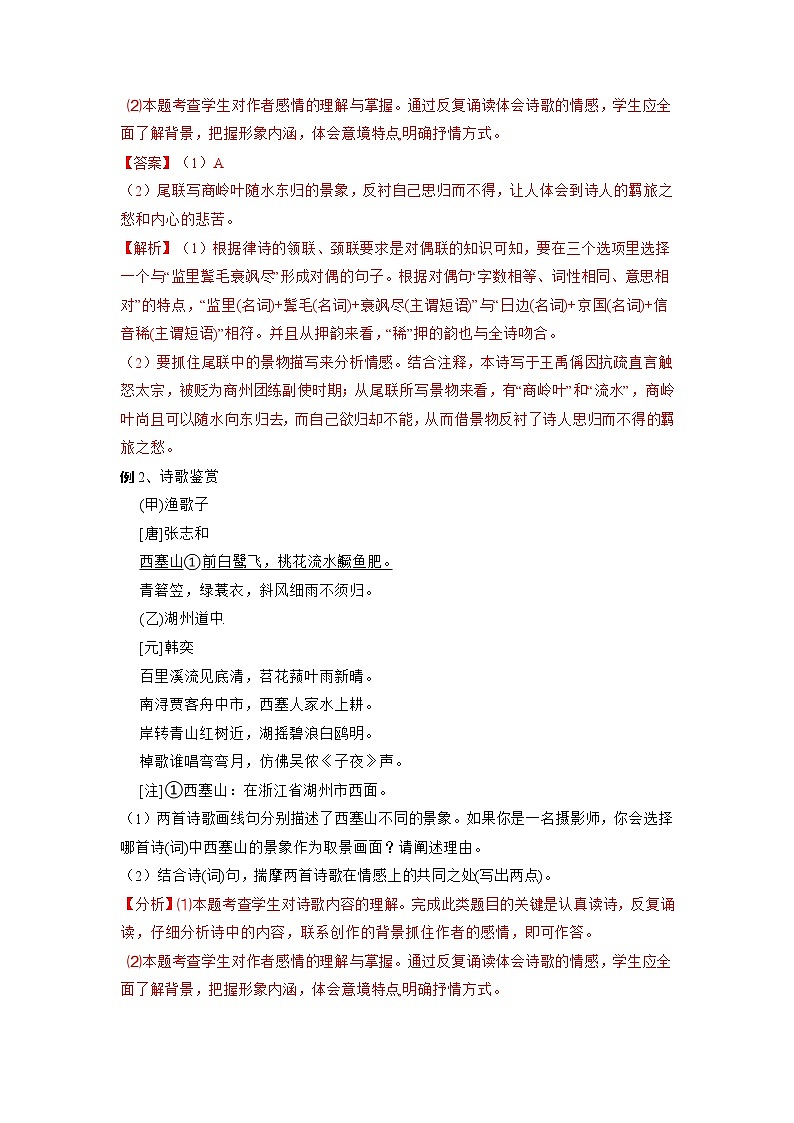 专题08 诗歌鉴赏-2022年中考语文 二轮专题复习 知识点+练习（含解析）03