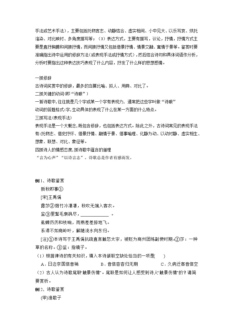 专题08 诗歌鉴赏-2022年中考语文 二轮专题复习 知识点+练习（含解析）02
