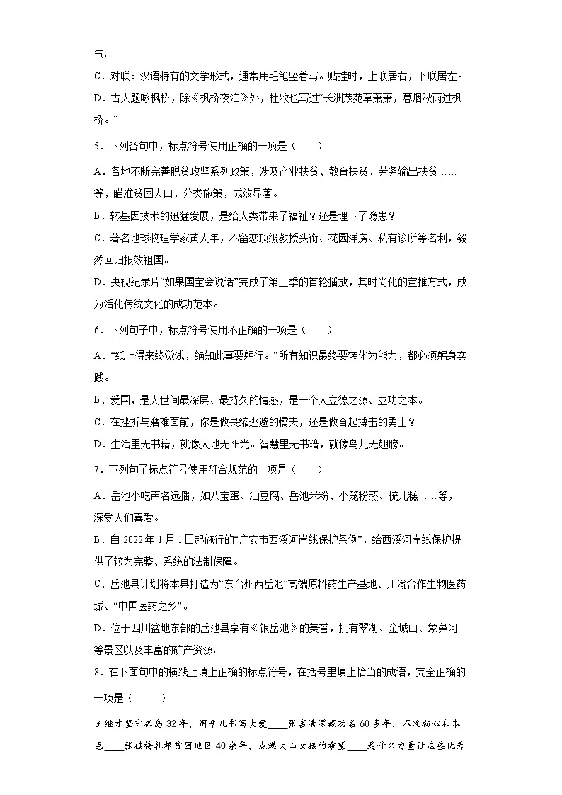 2022年中考语文二轮标点符号专题复习（含答案）第2页