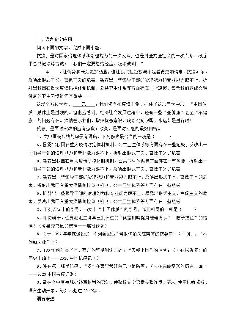 2022年中考语文二轮复习专项：语言文字应用（含答案）第3页