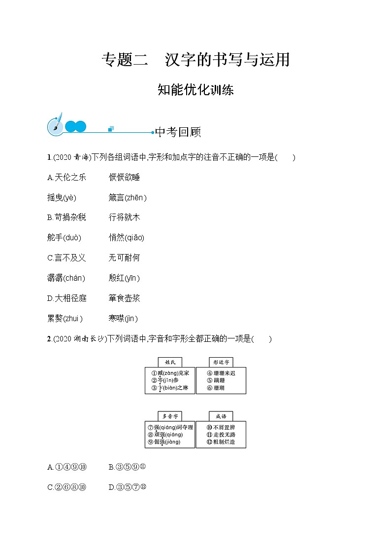 中考语文复习专题二　汉字的书写与运用（含答案）01