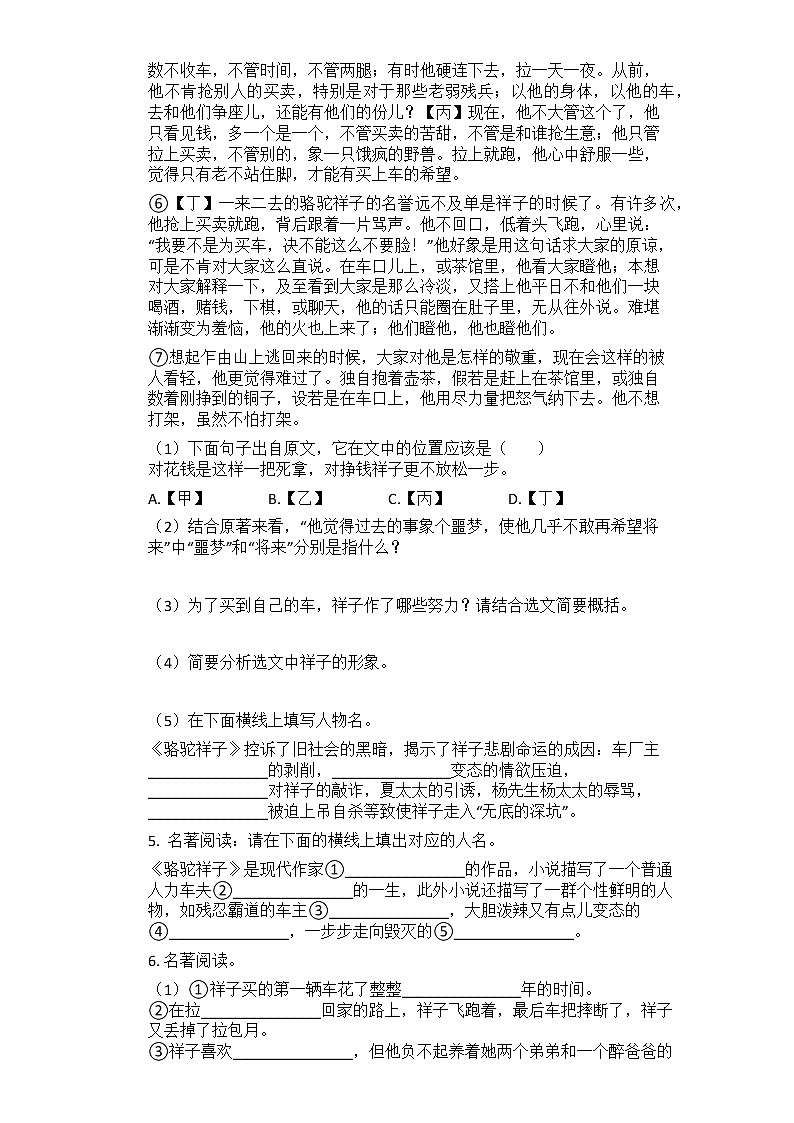 2021中考语文二轮复习名著导读专题训练：《骆驼祥子》第3页