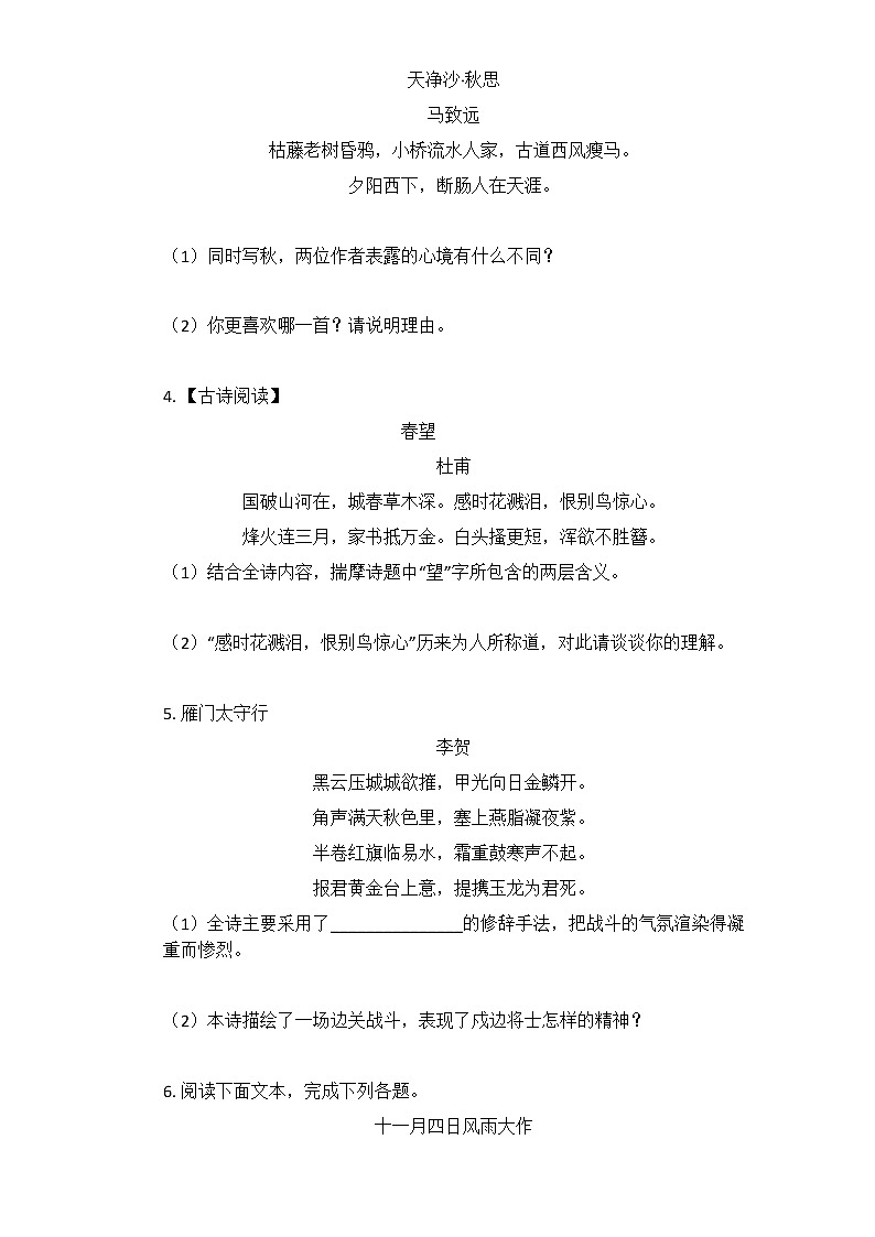 2021中考语文二轮专题复习训练：古诗词鉴赏第2页