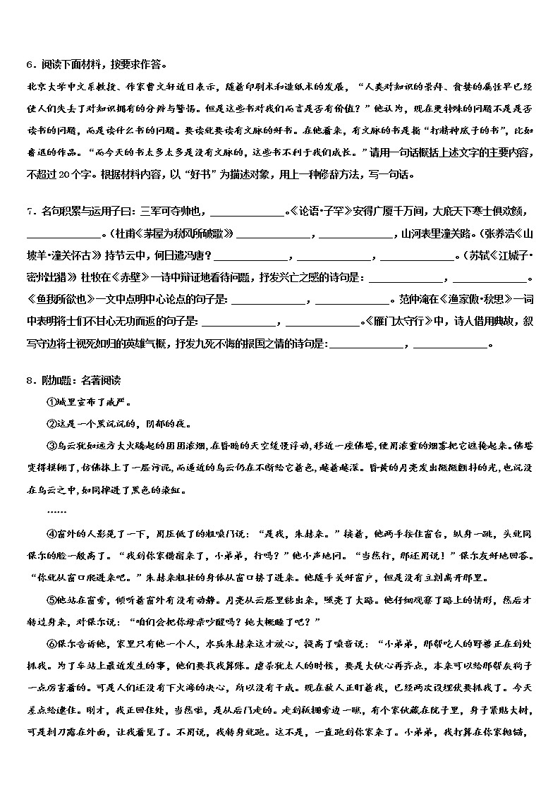 2022年陕西省西安高新逸翠园校中考语文对点突破模拟试卷含解析02