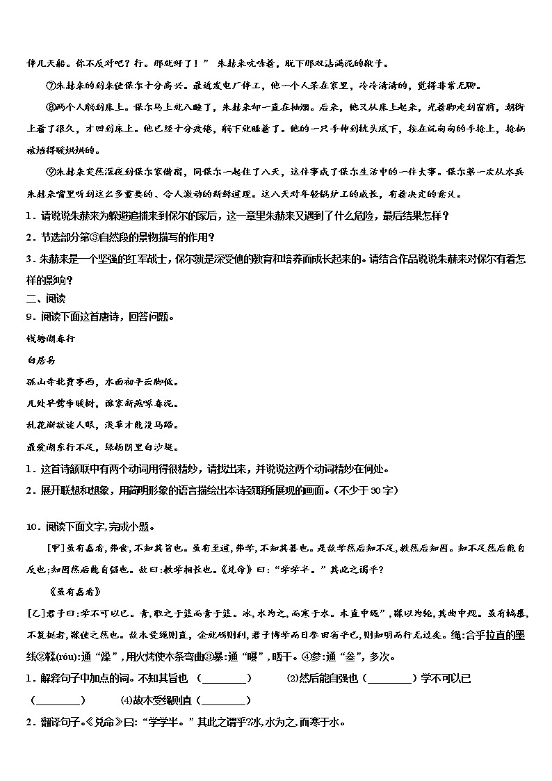 2022年陕西省西安高新逸翠园校中考语文对点突破模拟试卷含解析03