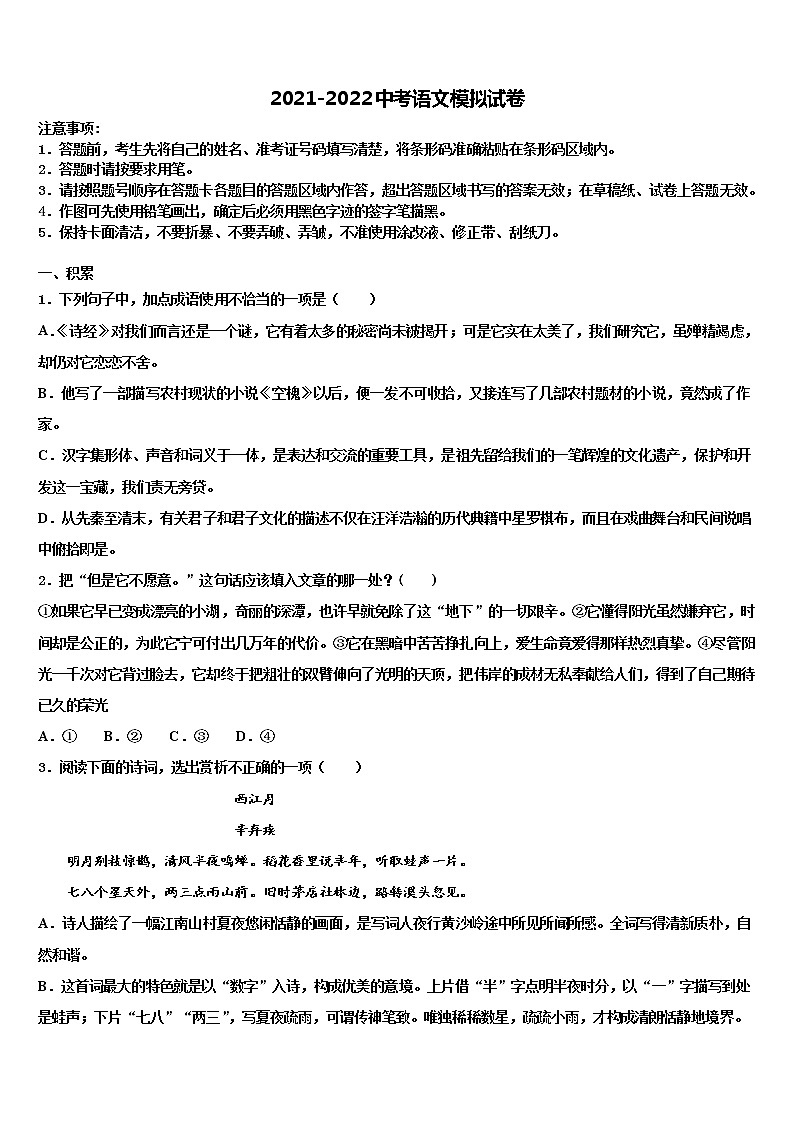 2022年上海市长宁区9校十校联考最后语文试题含解析01