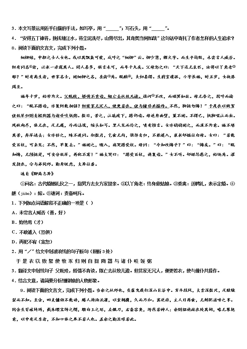 2022年山东省潍坊市青州市益都中学中考语文适应性模拟试题含解析03