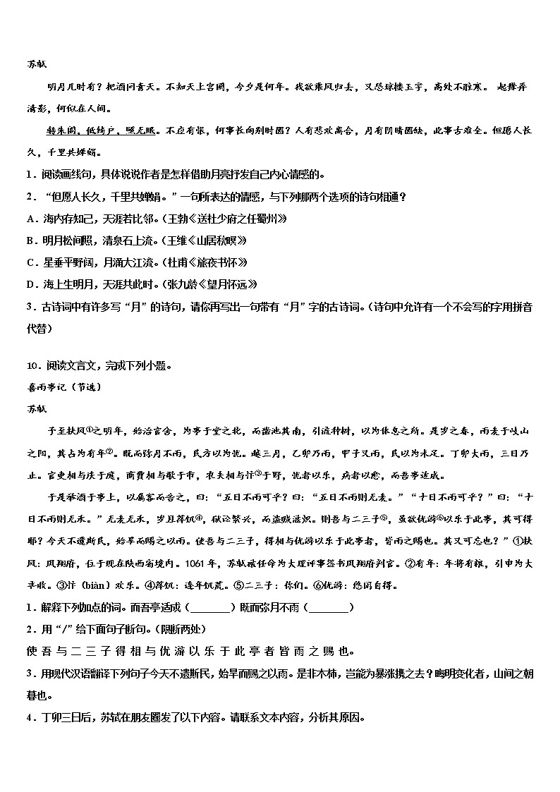 2022年内蒙古通辽市科尔沁区第七中学中考语文考试模拟冲刺卷含解析第3页