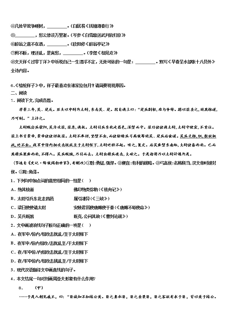 2022年陕西省西安市长安中学中考语文模拟精编试卷含解析第2页
