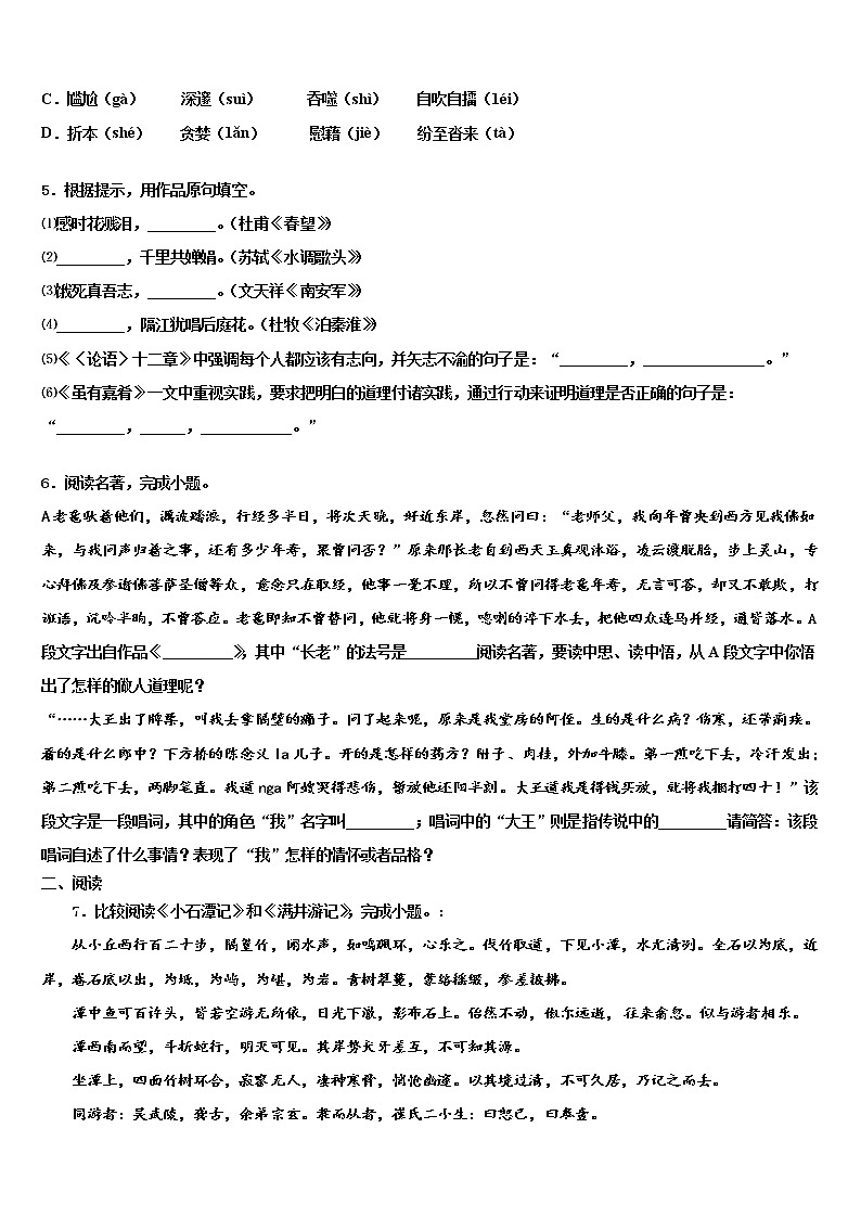 福建省龙岩院附属中学2021-2022学年中考冲刺卷语文试题含解析02
