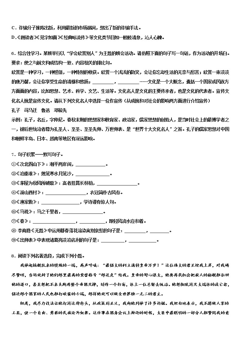 北京师大附中2022年中考语文最后冲刺浓缩精华卷含解析02